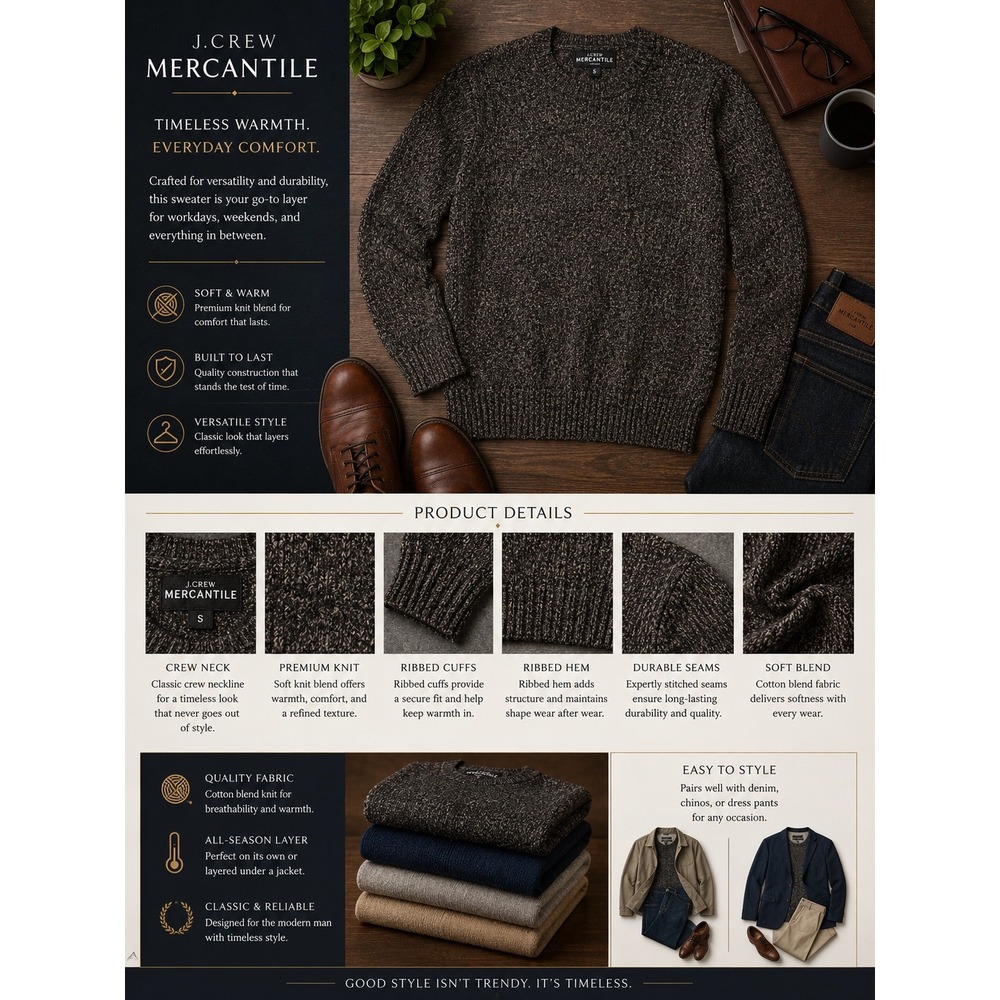 J.Crew Mercantile Mens Small Gray Marled Knit Crewneck Sweater Long Sleeve
